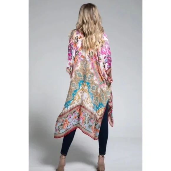 SOLD OUT Ajoure Colorful Italian Baroque Floral Print Lightweight Kimono Open - Picture 2 of 7